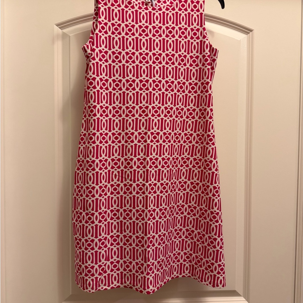 Jude Connally Pink Geometric Print Sleeveless Shift Dress Small Preppy EUC